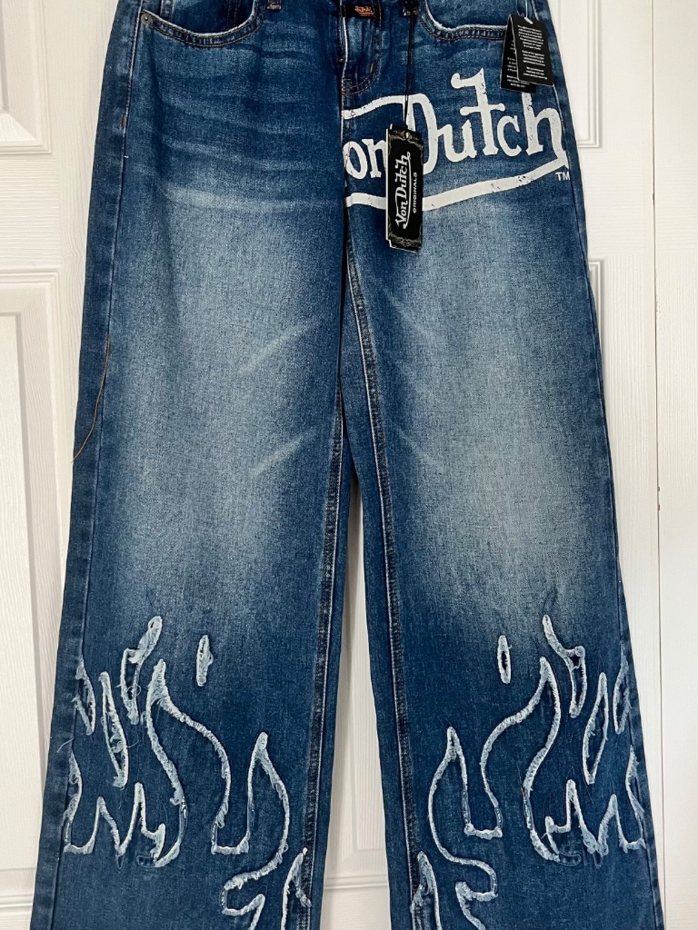 Von Dutch Blue Wide-Leg Flame Jeans, Size 0/24, Made in USA
